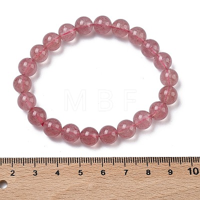Natural Strawberry Quartz Round Beads Stretch Bracelets for Women BJEW-Z158-03G-03-1
