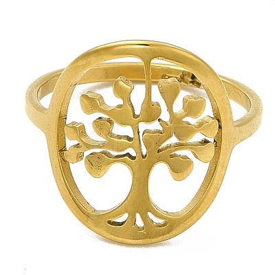 Ion Plating(IP) Tree of Life 201 Stainless Steel Finger Rings RJEW-G278-10G-1