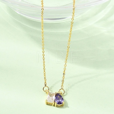 Brass Pave Cubic Zirconia Rectangle & Teardrop Pendant Cable Chain Necklaces KK-CBAB173-05G-07-1