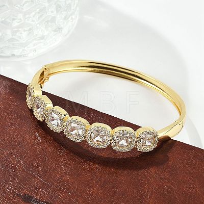 Brass Micro Pave Clear Cubic Zirconia Hinged Bangles for Women BJEW-K274-01G-1