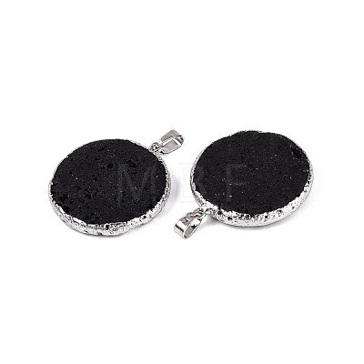 Electroplate Natural Lava Rock Coin Pendants G-Q606-54P-1