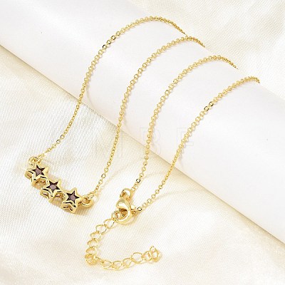 Brass Glass Triple Star Pendant Necklaces KK-CBAB173-03G-07-1