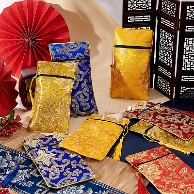 AHADERMAKER 8Pcs 4 Colors Ethnic Style Silk Sutra Book Zipper Pouch ABAG-GA0001-26-1