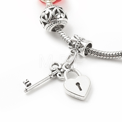 Alloy Heart Padlock and Skeleton Key Charm European Bracelet with Snake Chains BJEW-JB08043-1