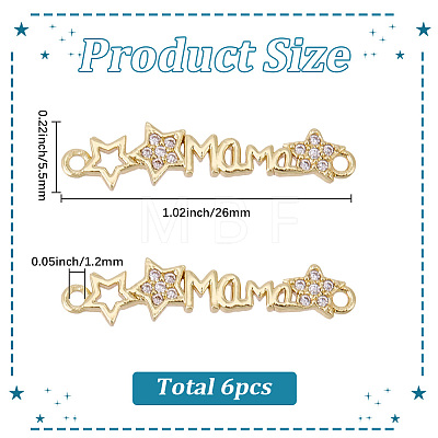 6Pcs Brass Micro Pave Clear Cubic Zirconia Links/Connectors ZIRC-SC0001-43-1