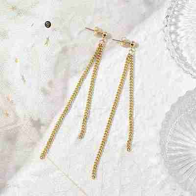 Brass Tassel Chain Drop Earrings  for Women EJEW-JE05744-01-1