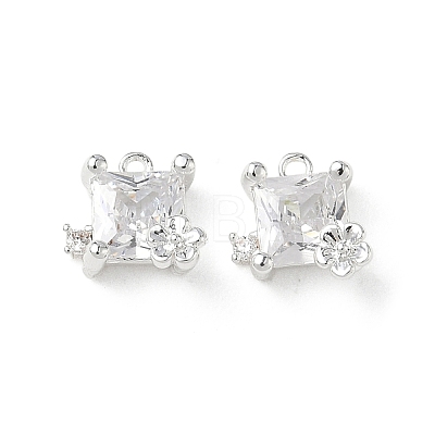 Brass Micro Pave Clear Cubic Zirconia Charms KK-P355-09S-1