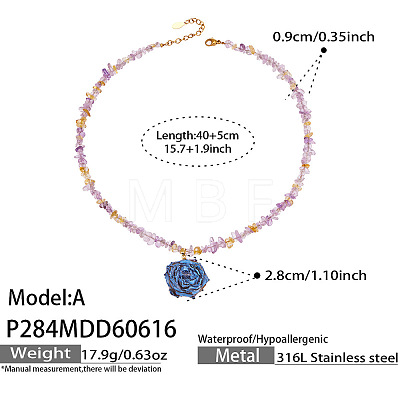 Resin Dried Flower Pendant Natural Amethyst Chip Beaded Necklaces for Women WG04FC4-01-1