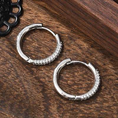 Brass Micro Pave Cubic Zirconia Huggie Hoop Earrings EJEW-K083-36P-B-1