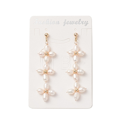 Natural Pearl Flower Long Dangle Stud Earrings EJEW-JE05208-1
