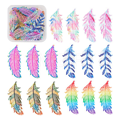  48Pcs 6 Colors Ion Plating(IP) 201 Stainless Steel Filigree Pendants STAS-TA0001-87-1