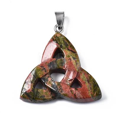 Triangle Natural & Synthetic Mixed Stone Pendants with Brass Clasps G-R220-09-1