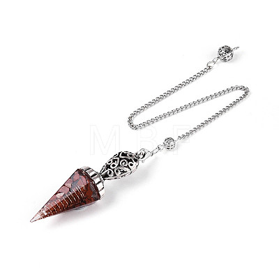 Natural Red Jasper Chip & Epoxy Resin Dowsing Pendulum Big Pendants AJEW-N004-01G-1