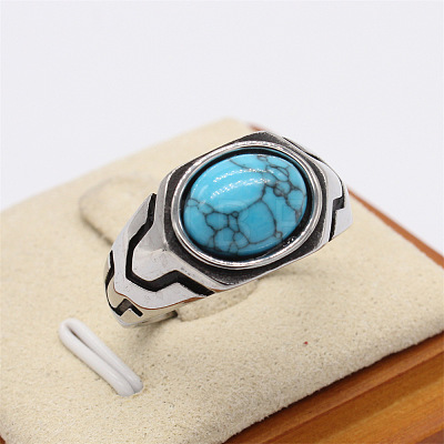 316L Surgical Stainless Steel and Synthetic Turquoise Finger Rings for Men FS-WG3E90C-23-1