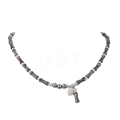 Dyed Purple Natural Imperial Jasper & Synthetic Non-magnetic Hematite Bamboo Joint Beaded Necklaces NJEW-JN05725-01-1