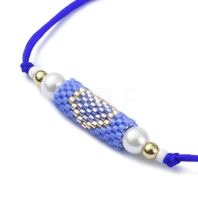 Glass Pearl & Seed Column with Heart Link Bracelet BJEW-MZ00028-02-1