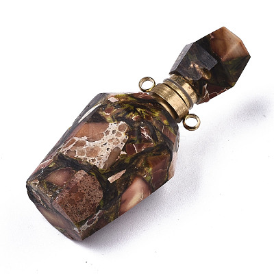 Assembled Synthetic Pyrite and Imperial Jasper Openable Perfume Bottle Pendants G-R481-15E-1
