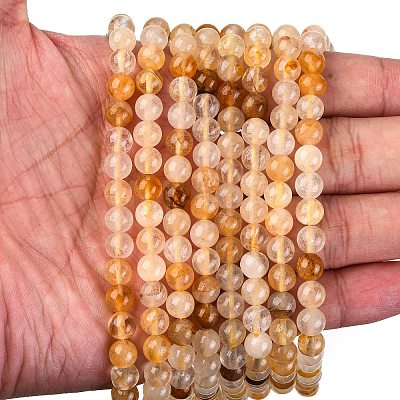 Natural Yellow Hematoid Quartz Round Beads Strands G-F266-09-6mm-1