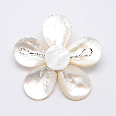 Natural White Shell Mother of Pearl Shell Flower Big Pendants X-SSHEL-J032MS-05-1