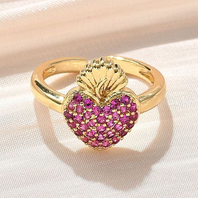 Sacred Heart Brass Micro Pave Cubic Zirconia Cuff Rings for Women RJEW-B117-01G-03-1