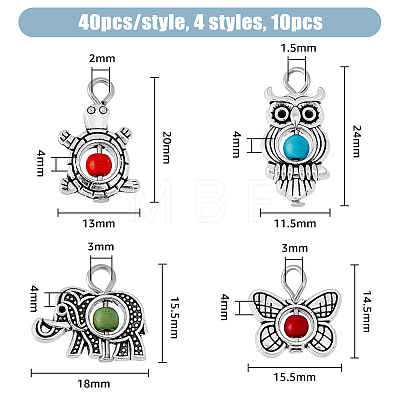 40Pcs 4 Styles Antique Silver Plated Alloy Synthetic Turquoise Pendants FIND-HY0001-65-1