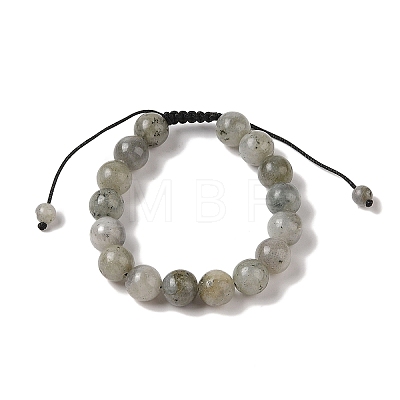 10mm Round Natural Labradorite Braided Bead Bracelets BJEW-C067-01C-14-1