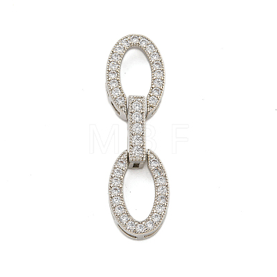 Rack Plating Oval Brass Micro Pave Clear Cubic Zirconia Fold Over Clasps KK-F876-04P-1