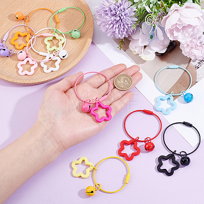 10Pcs 10 Colors Star with Bell Acrylic & Alloy Pendant Decorations HJEW-BBC0001-40B-1