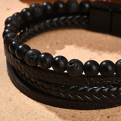 Natural Lava Rock & Glass Round Beaded Bracelets BJEW-G732-01A-1