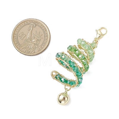 Christmas Tree Copper Wire Wrapped Glass Pendant Decorations HJEW-TA00402-1