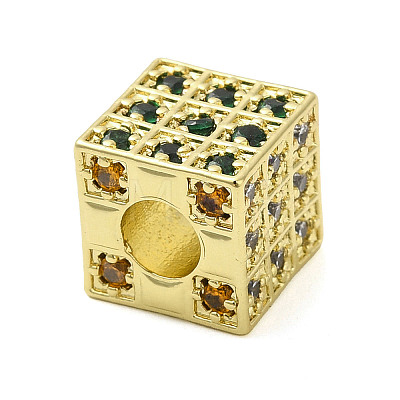 Rack Plating Brass Cubic Zirconia European Beads KK-Q784-38G-1