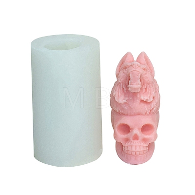 3D Halloween Skull with Wolf DIY Food Grade Silicone Statue Candle Molds PW-WG71142-01-1