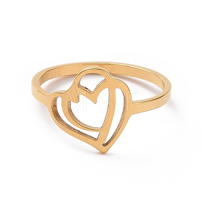 Ion Plating(IP) 201 Stainless Steel Interlocking Double Heart Finger Ring RJEW-J051-03G-1