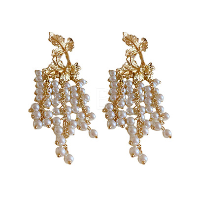 Alloy Plastic Pearl Bead Leaf Dangle Stud Earrings FS-WGB9C0C-01-1