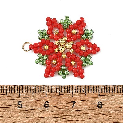 Christmas Brass & Glass Seed Beaded Pendants PALLOY-MZ01432-1