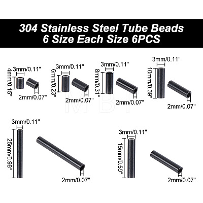 36Pcs 6 Styles 304 Stainless Steel Tube Beads STAS-AR0001-65-1
