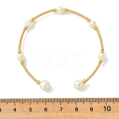 Copper French Wire & Natural Cultured Freshwater Pearl Cuff Bangles BJEW-JB13988-1