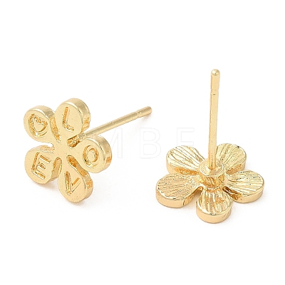Flower with Word Love Alloy Stud Earrings for Women PALLOY-Q447-06LG-1
