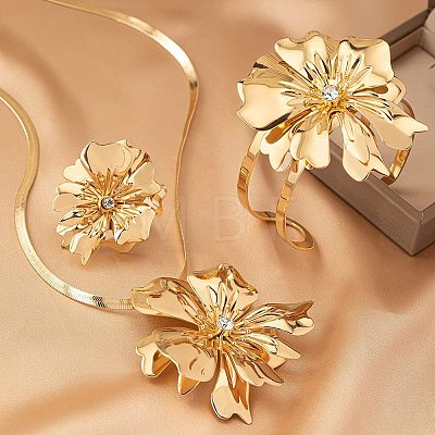 Flower Alloy Rhinestones Pendant Necklaces & Rings & Cuff Bangles Sets for Women FS-WG14933-01-1