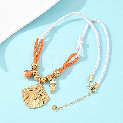 Ocean 304 Stainless Steel Shell Shape Pendant Polyester Rope Necklaces for Women NJEW-K252-10G-1