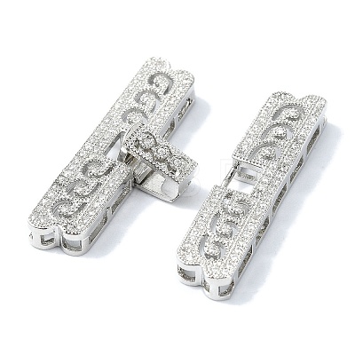 Rack Plating Brass Micro Pave Clear Cubic Zirconia Fold Over Clasps KK-M282-19P-1