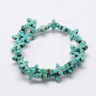 Dyed Synthetical Turquoise Cross Bead Strand G-P083-86-1