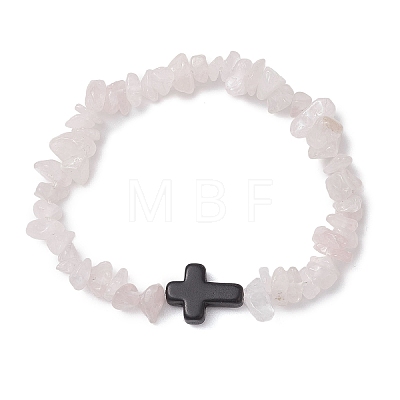 Natural Rose Quartz Chips Stretch Bracelets for Women Men BJEW-JB11341-12-1