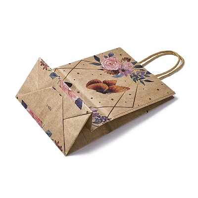 Flower Butterfly Pattern Kraft Paper Bags CARB-F012-03A-1