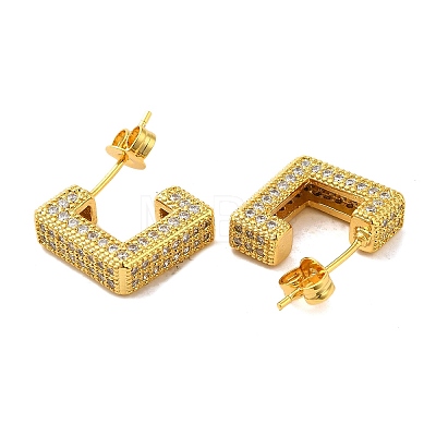 Brass Micro Pave Clear Cubic Zirconia Stud Earrings for Women EJEW-A040-06G-1