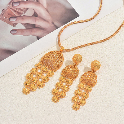 Vintage Alloy Long Tassel Hollow Flower Earrings & Necklaces Sets for Women HI3455-1