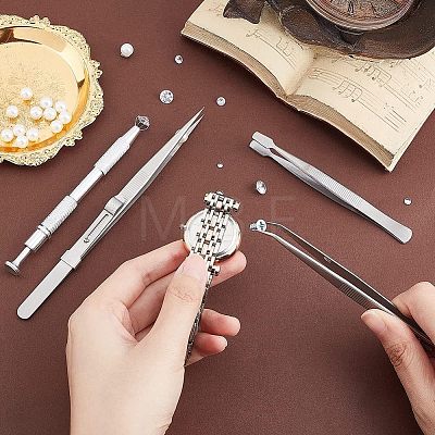 Unicraftale 4Pcs 4 Style Stainless Steel Tweezers & 4-Claw Pick up Tool for Small Parts Pickup STAS-UN0039-16-1