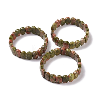 Natural Unakite Oval Beaded Stretch Bracelet G-E010-01J-1