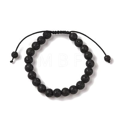 8mm Round Natural Lava Rock Braided Bead Bracelets X-BJEW-C067-01B-09-1