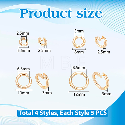 20Pcs 4 Styles Brass Open Jump Rings KK-UN0006-08-1